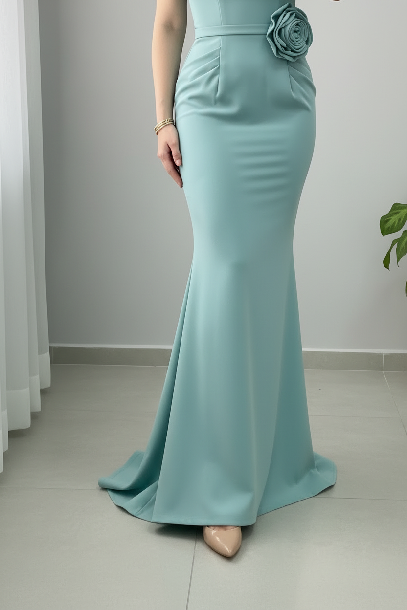 Vestido Sirena Verde Agua con Chal Exclusivo 798