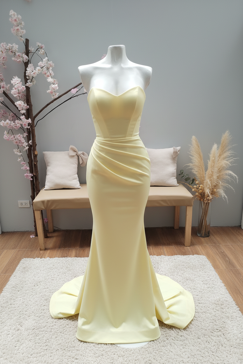 Vestido Amarillo Pastel Strapless Corset Sirena cod.V429