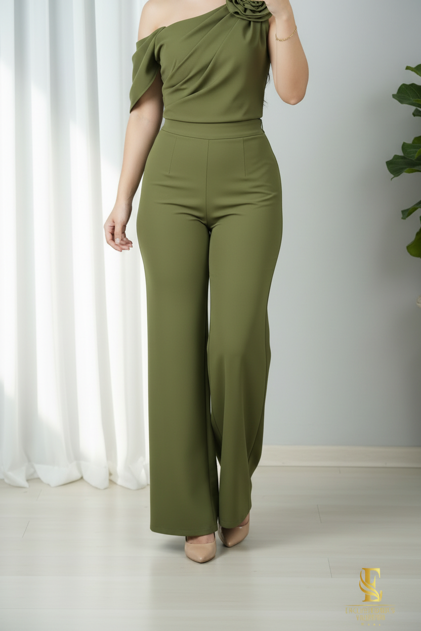 Conjunto Verde Olivo — Blusa Rosa & Palazzo cod.0027