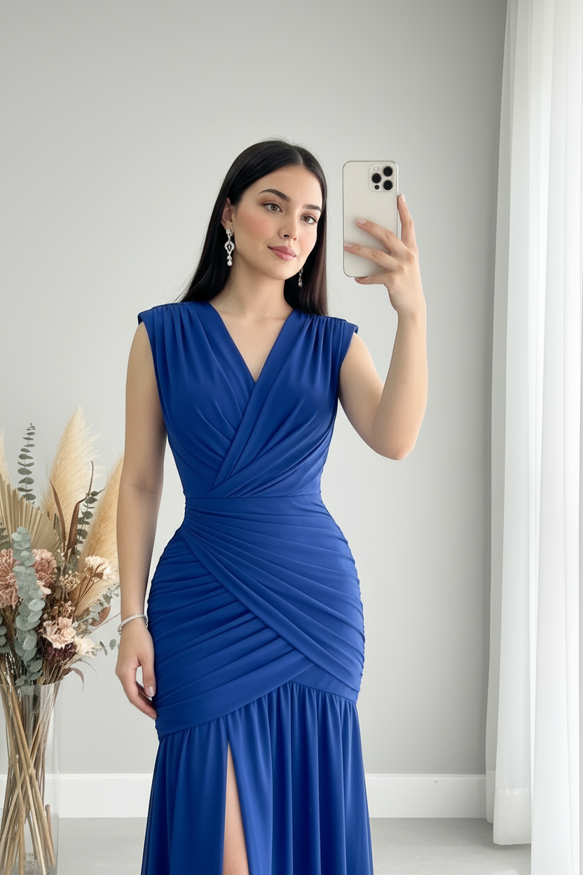 Vestido Azul Rey Escote V Cruzado cod.V419