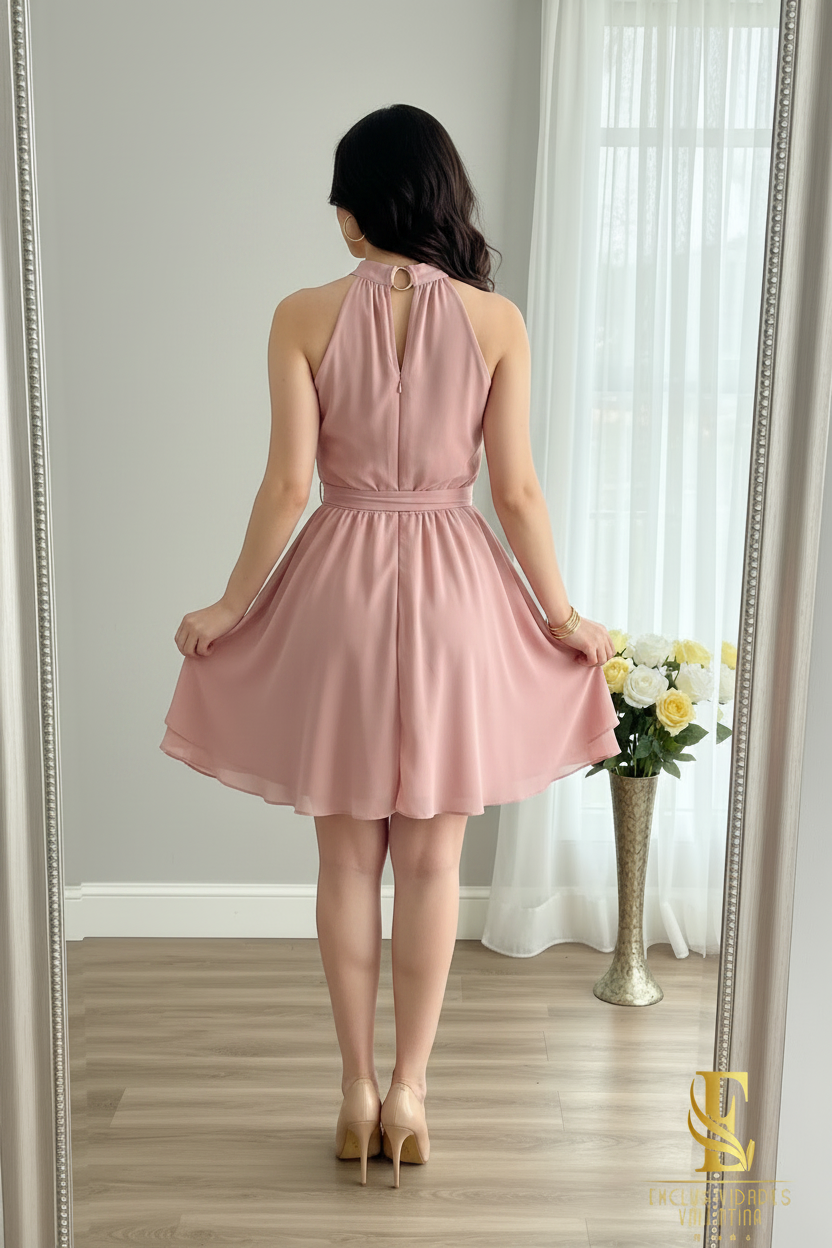 Vestido Rosa Palo Chiffon Rosa D3 cod.V745