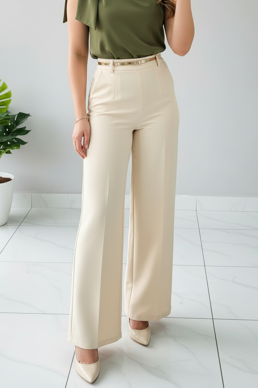 Pantalón Palazzo Beige de Tiro Alto cod.552