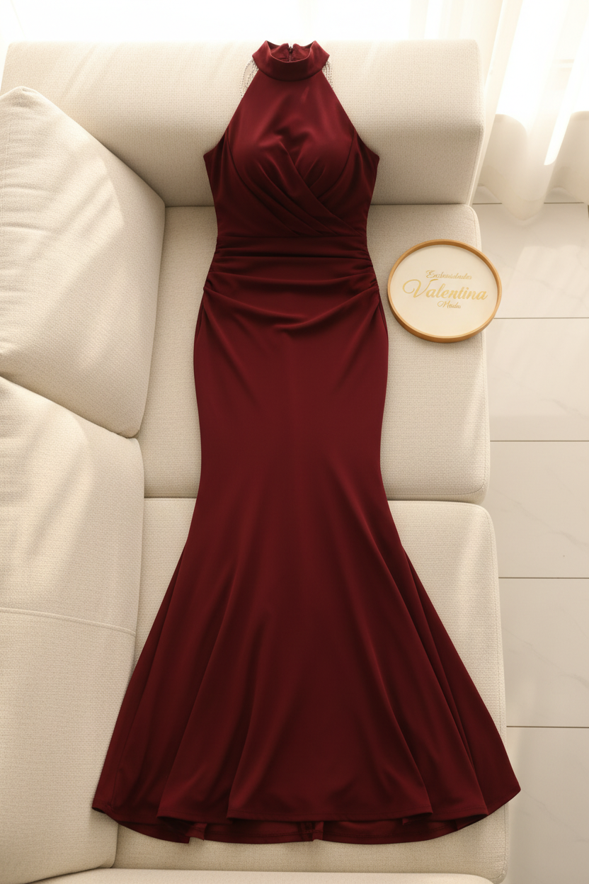 Vestido Sirena Vino Espalda Abierta con Cadenas de diamantes cod.640