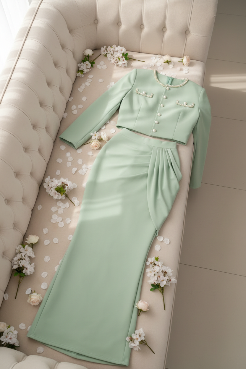 Conjunto Verde Menta Perlas cod.C004