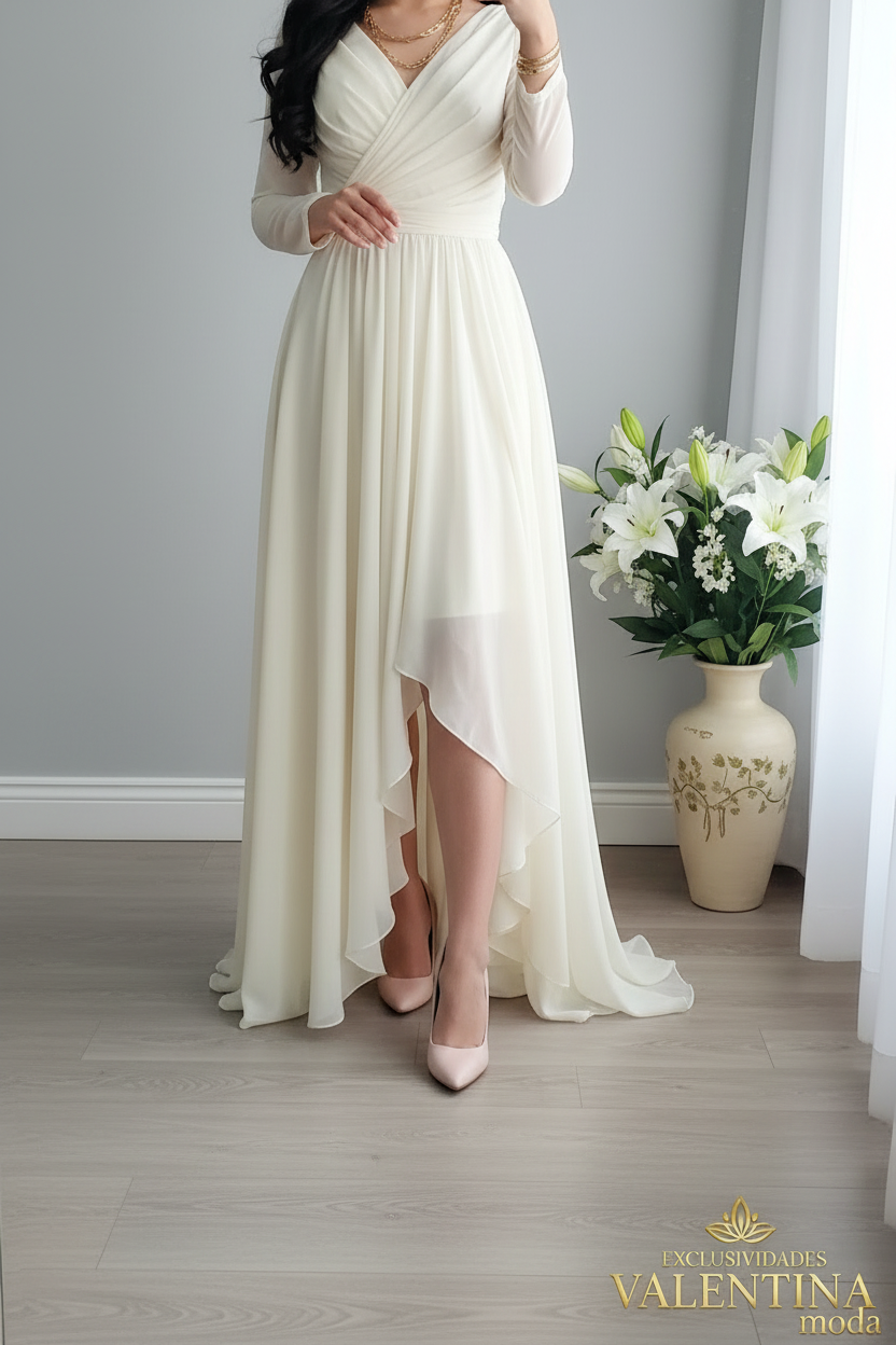 Vestido Blanco Asimétrico Gasa cod.V733