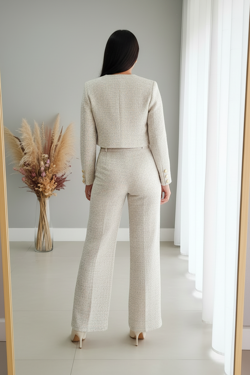 Conjunto Tweed Ivory Palazzo cod.C410