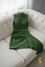 Vestido Verde Oliva Perlas Mini cod.V742