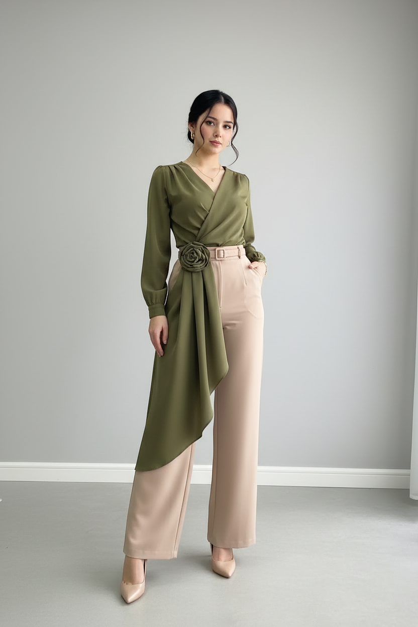 Conjunto Dos Piezas Verde Oliva & Beige — cod.785