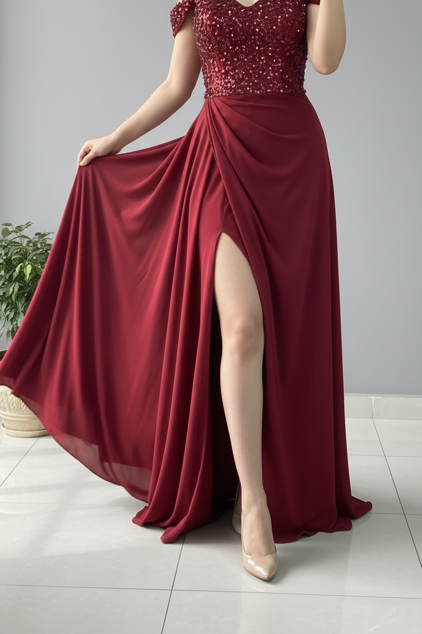 Vestido Vino Off-Shoulder Bordado cod.622