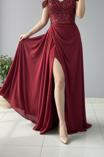 Vestido Vino Off-Shoulder Bordado cod.622