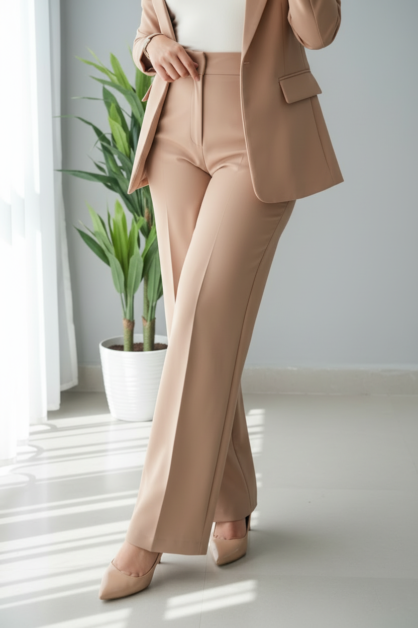 Conjunto 2 Piezas Blazer Sastre Camel y Pantalón Acampanado Tiro Alto cod.769