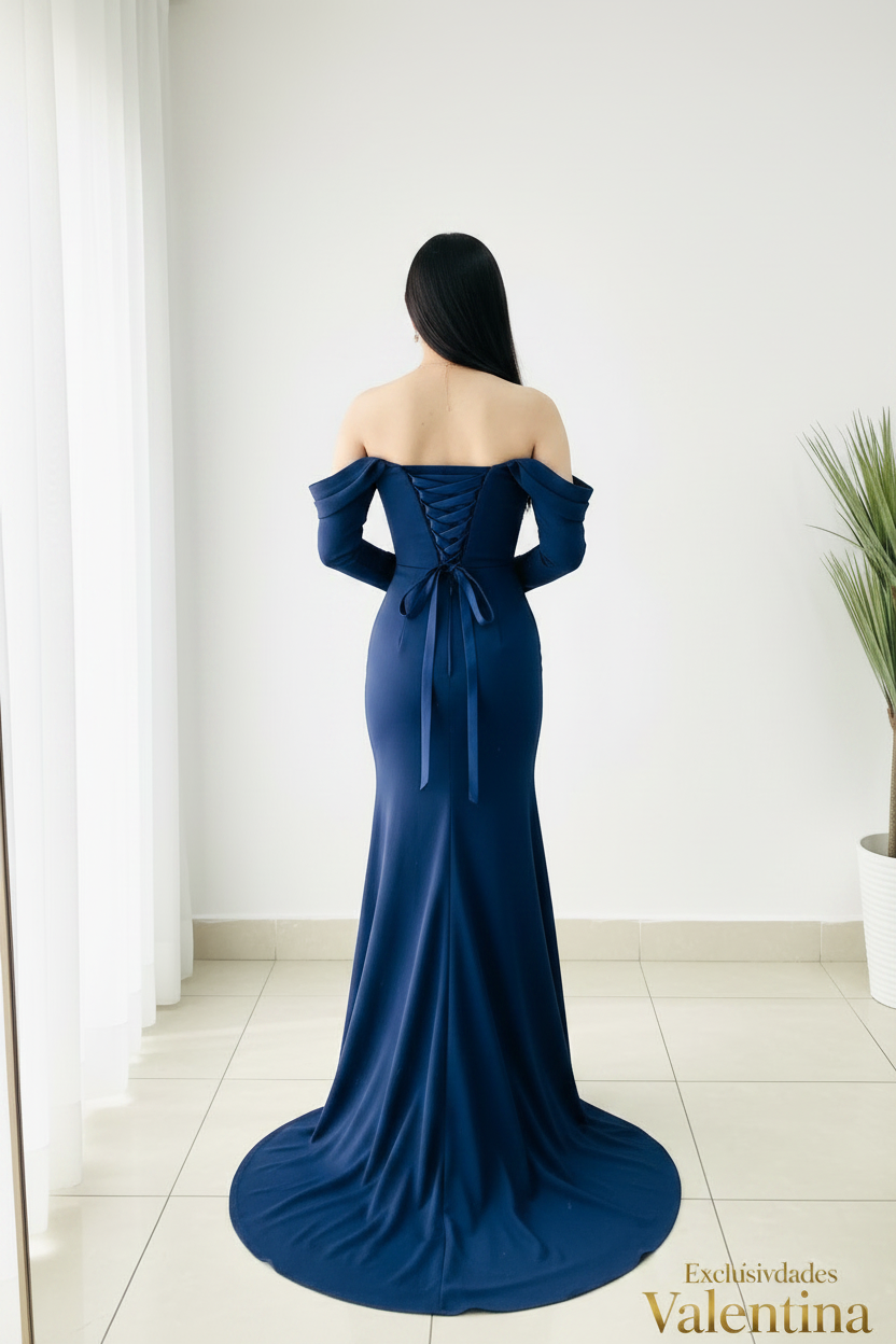 Vestido Azul Marino · Sirena Bordado cod.V266