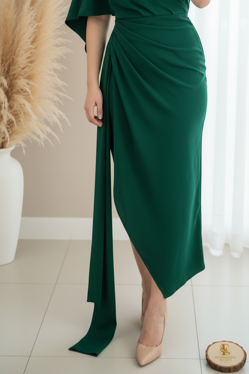 Vestido Verde Esmeralda Asimétrico Un Hombro cod.0087