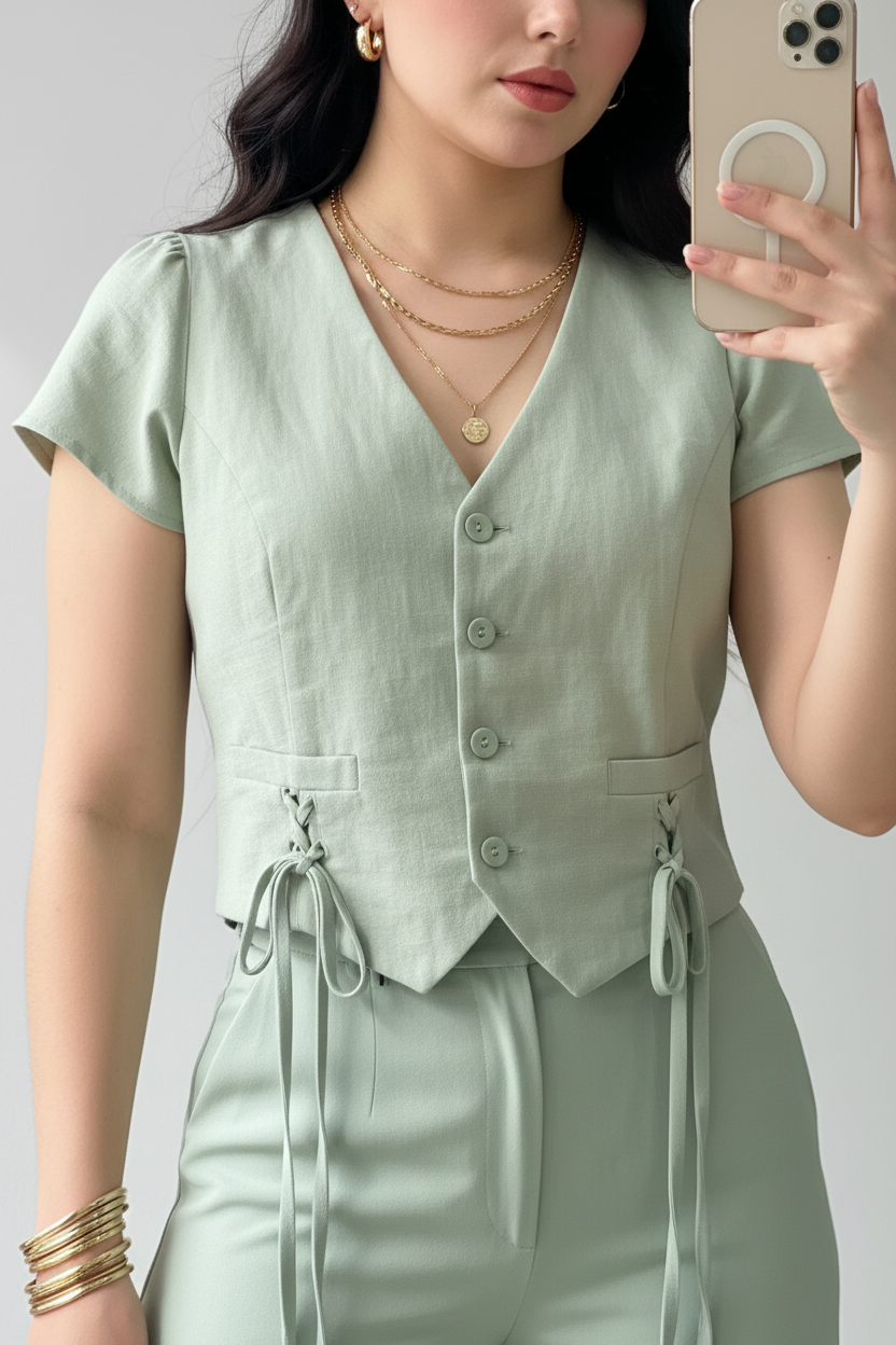 Conjunto Sage Vest Lace-Up & Palazzo cod.575
