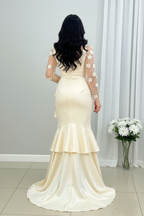 Vestido Novia Ivory Sirena Volantes y Mangas Encaje con Flores cod.V0029