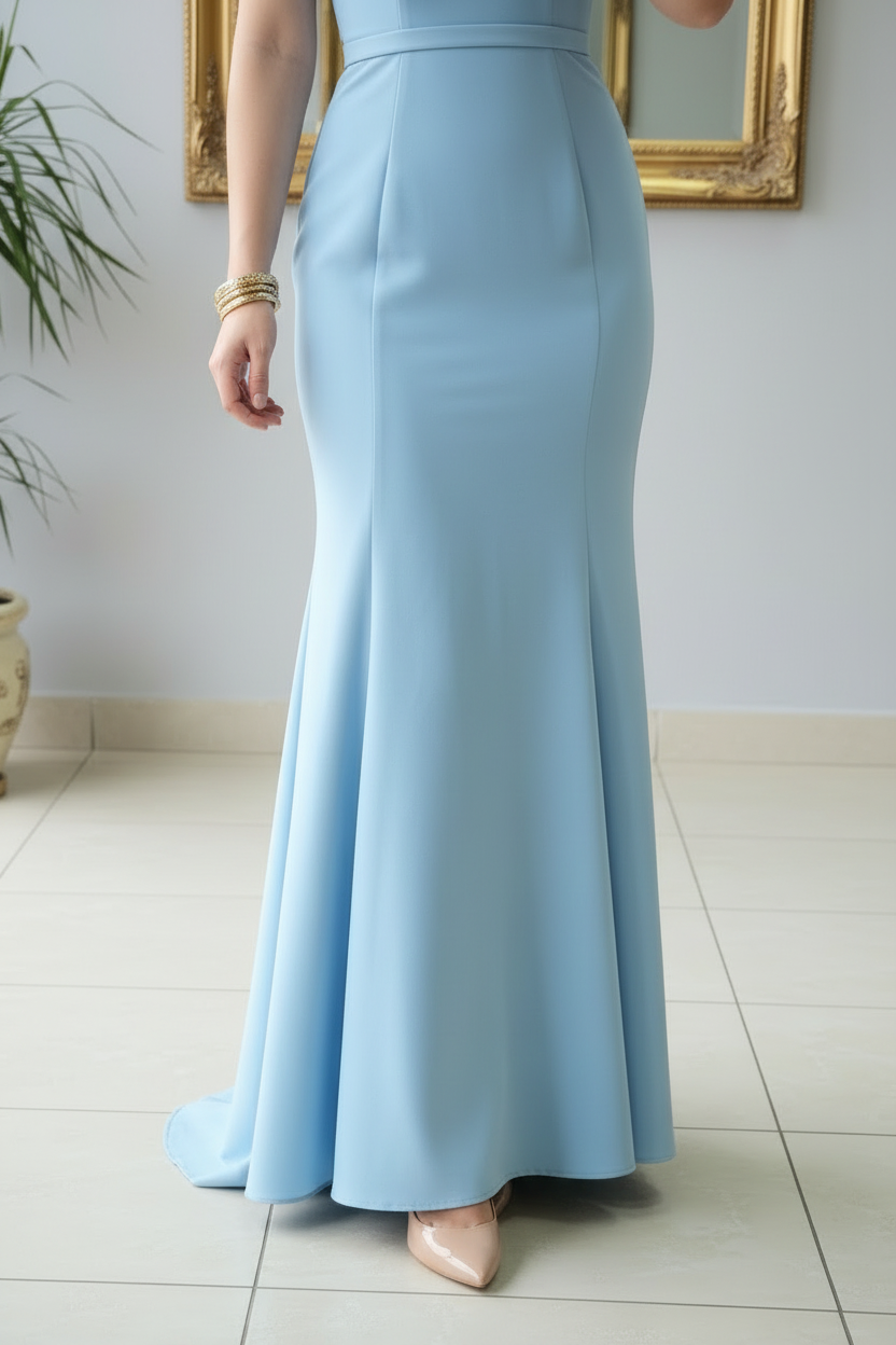Vestido Formal Azul Cielo Off-Shoulder con Lazo cod.500