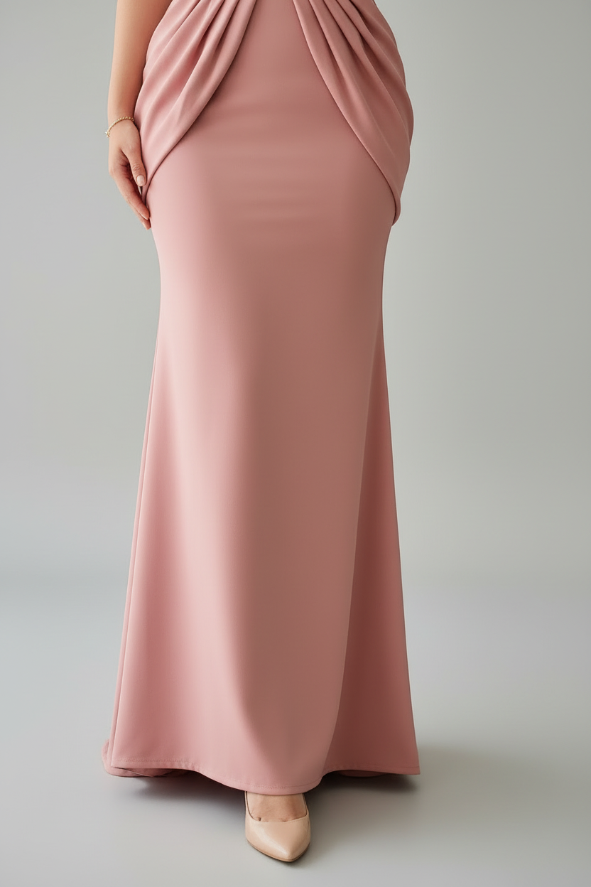 Vestido Rosa Palo — Corset Bordado con Pedrería y Drapeado Sirena cod.V631
