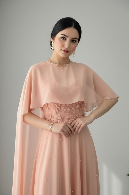 Vestido Rosa Perla — Capa Asimétrica cod.848