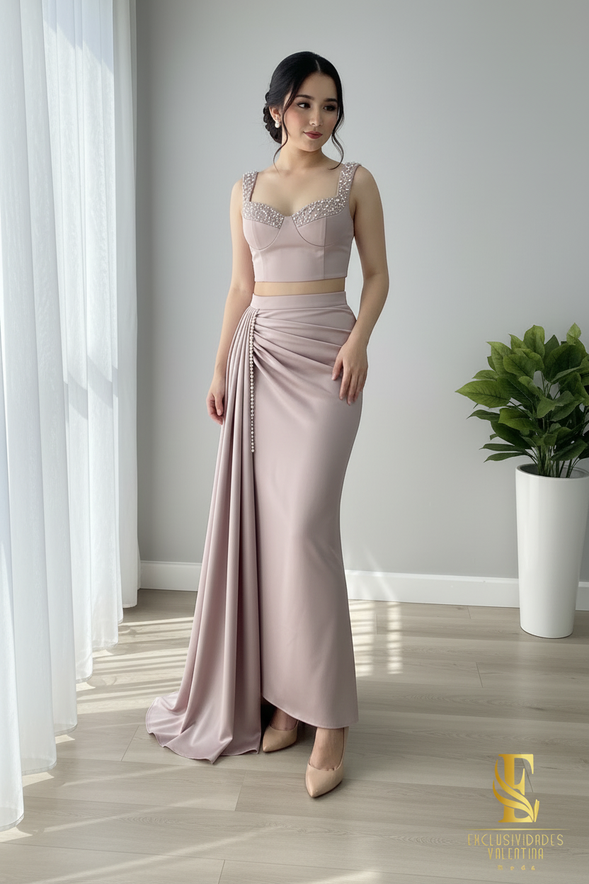 Conjunto Mauve Perle Corset & Falda C222