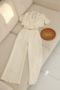 Conjunto Crema Blazer Corto con Perlas y Pantalón cod.641