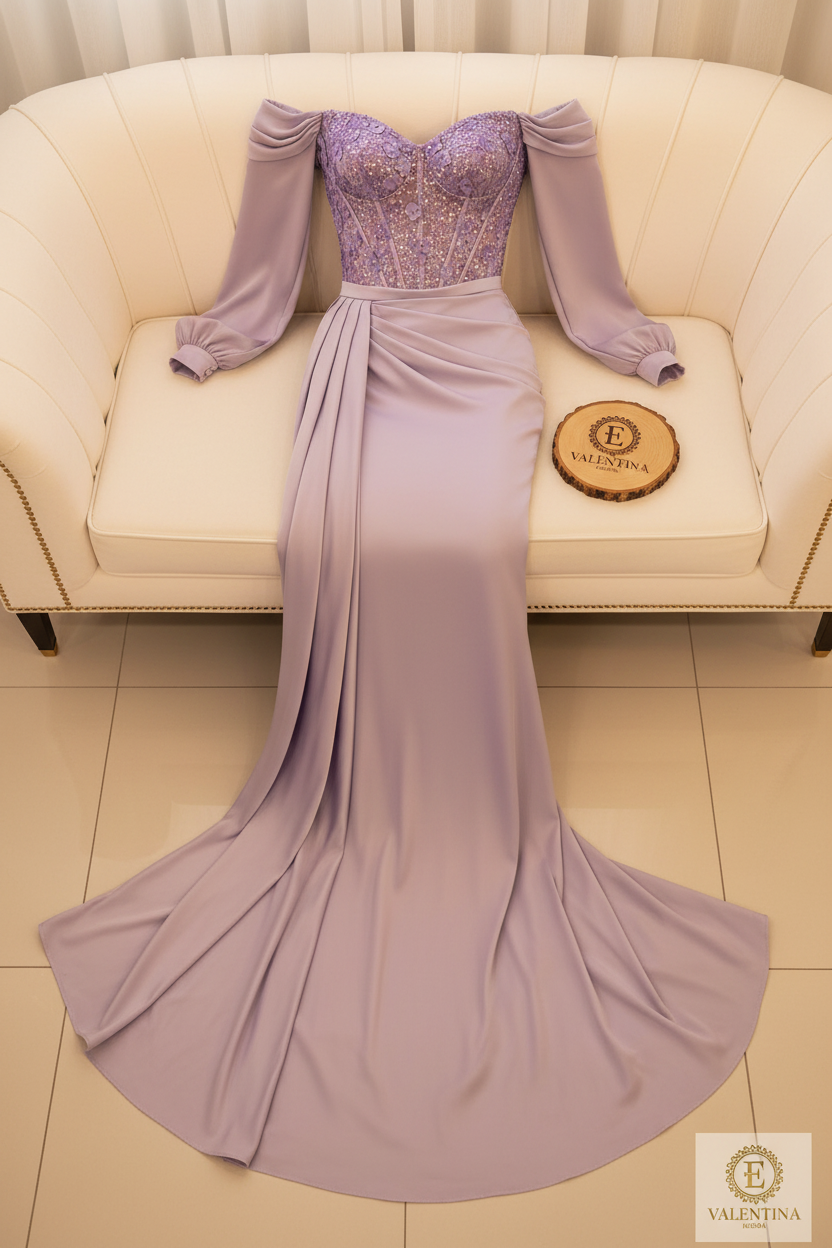 Vestido Lila Off-Shoulder Corset Drapeado cod.915