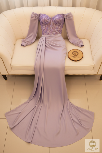 Vestido Lila Off-Shoulder Corset Drapeado cod.915