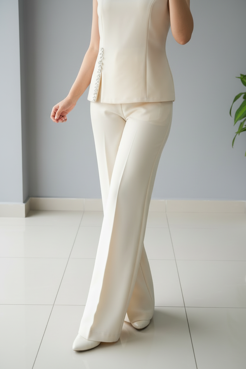 Conjunto Crema Top Cuello Alto y Pantalón cod.634