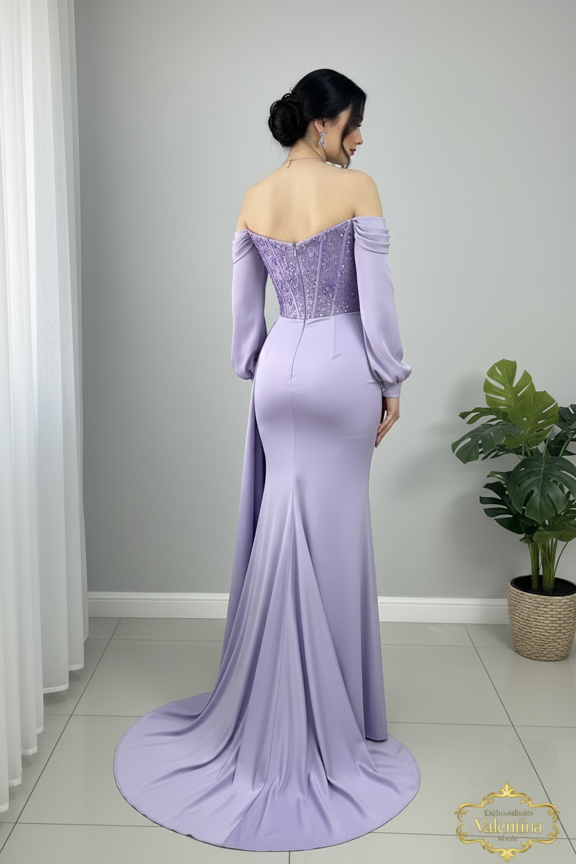 Vestido Lila Off-Shoulder Corset Drapeado cod.915