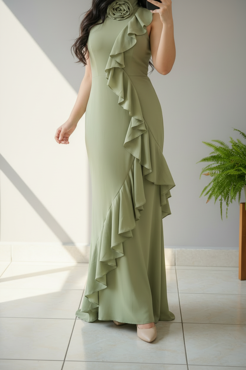 Vestido Sirena Verde Menta Rosa D cod.619
