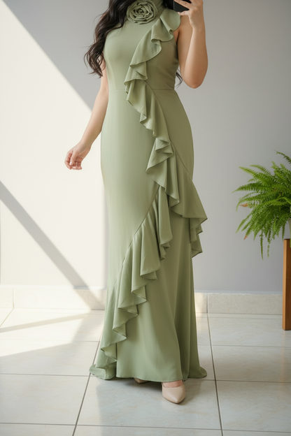 Vestido Sirena Verde Menta Rosa D cod.619
