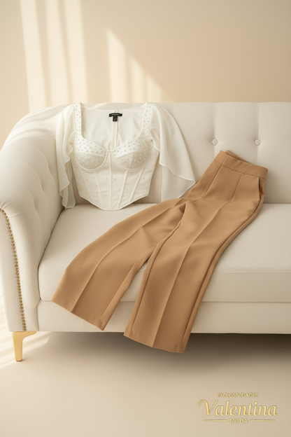 Pantalón Camel Acampanado Tiro Alto cod.P787