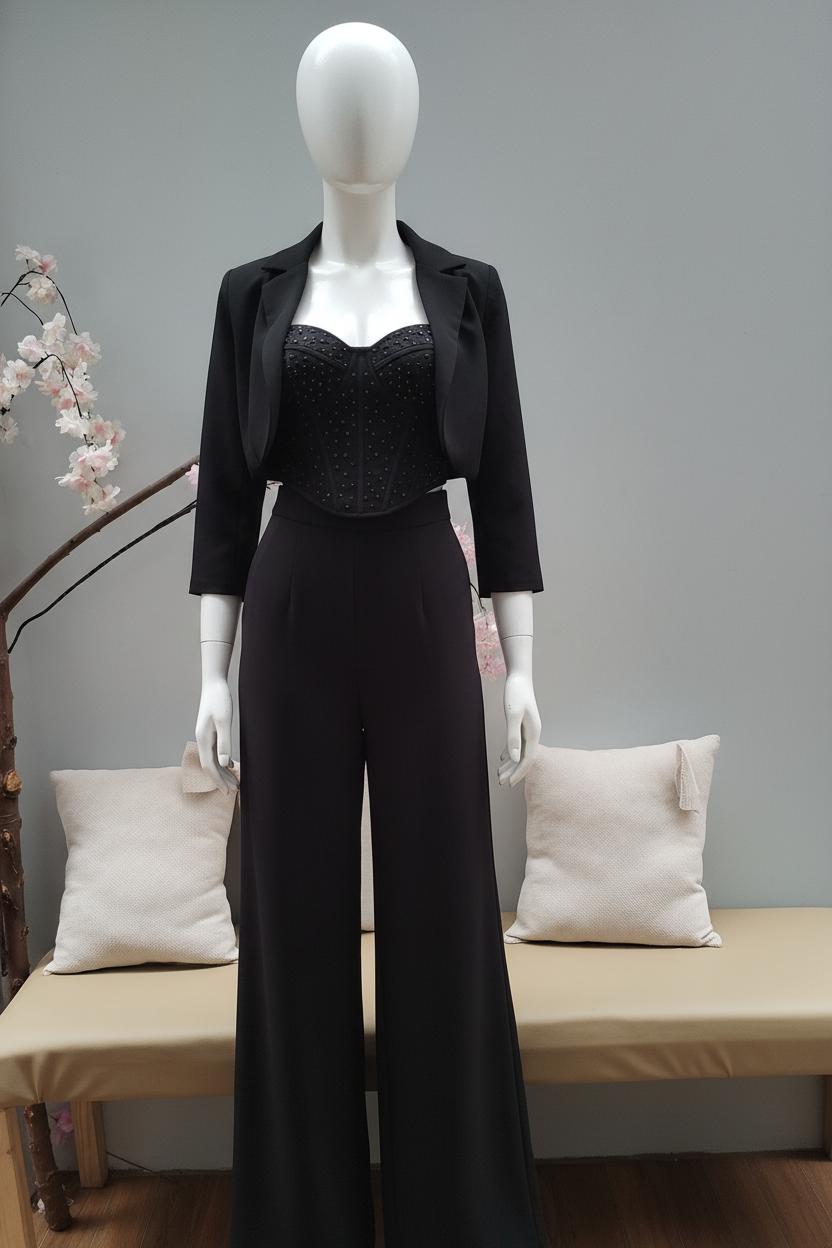 Conjunto Negro Blazer Corset Palazzo cod.C310