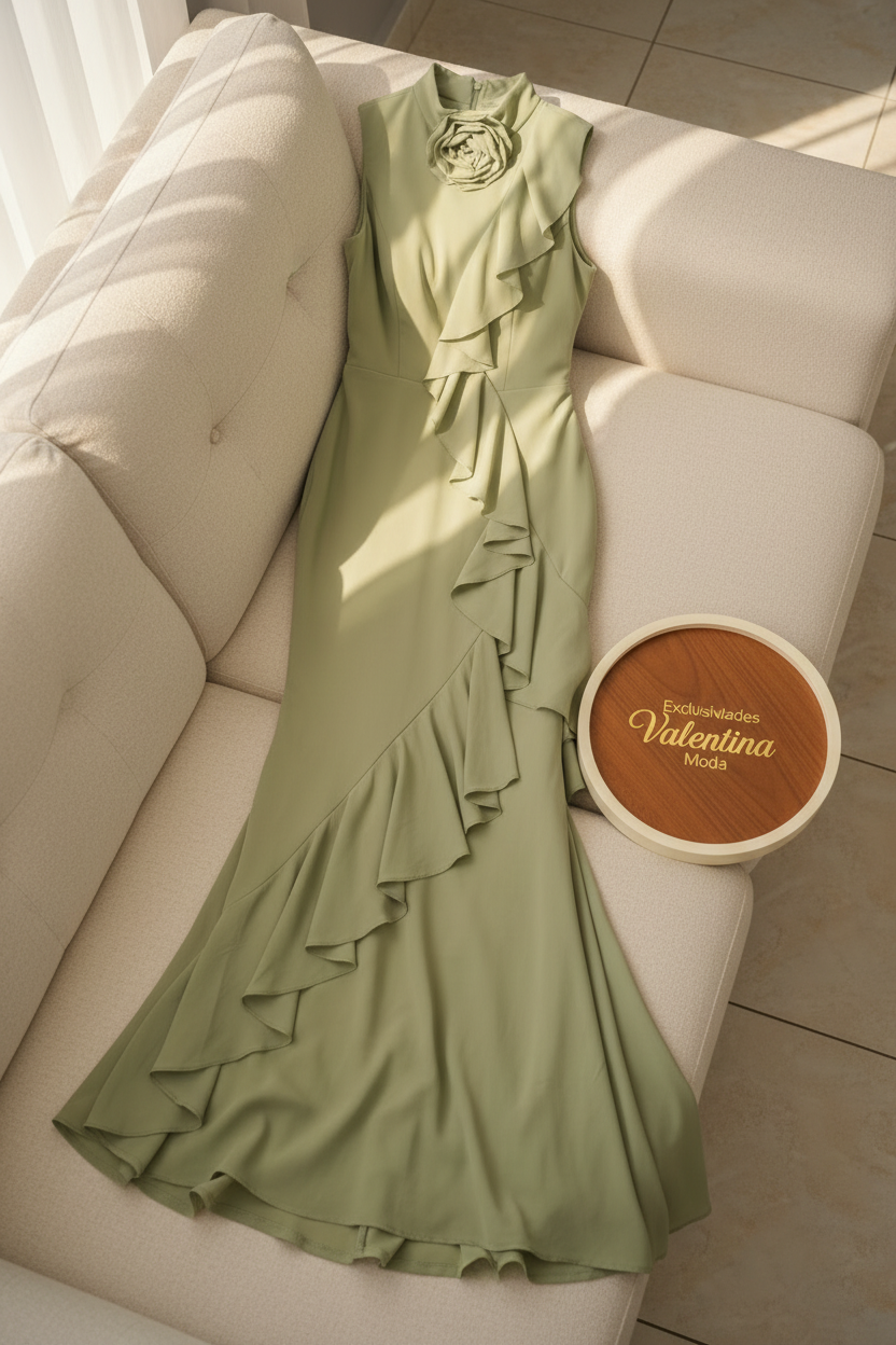Vestido Sirena Verde Menta Rosa D cod.619