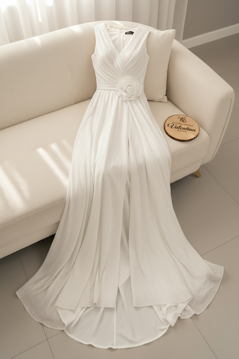 Vestido Blanco Flor Línea A cod.907