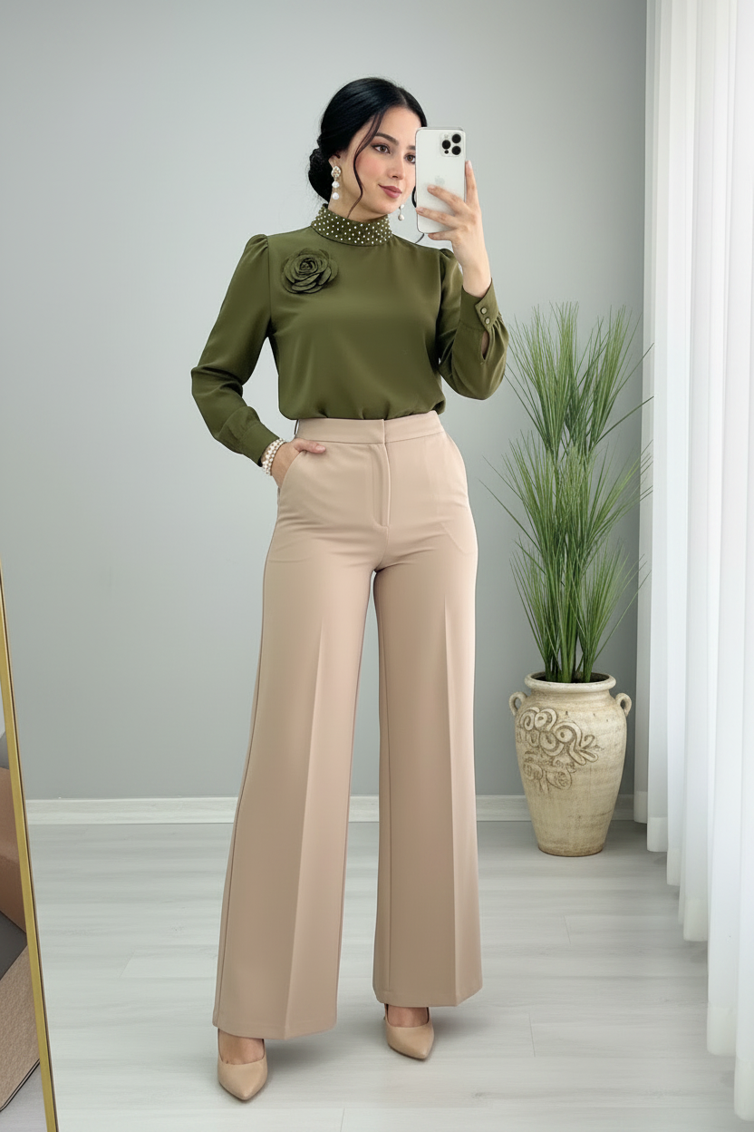 Conjunto Dos Piezas Verde Oliva & Beige  cod.877