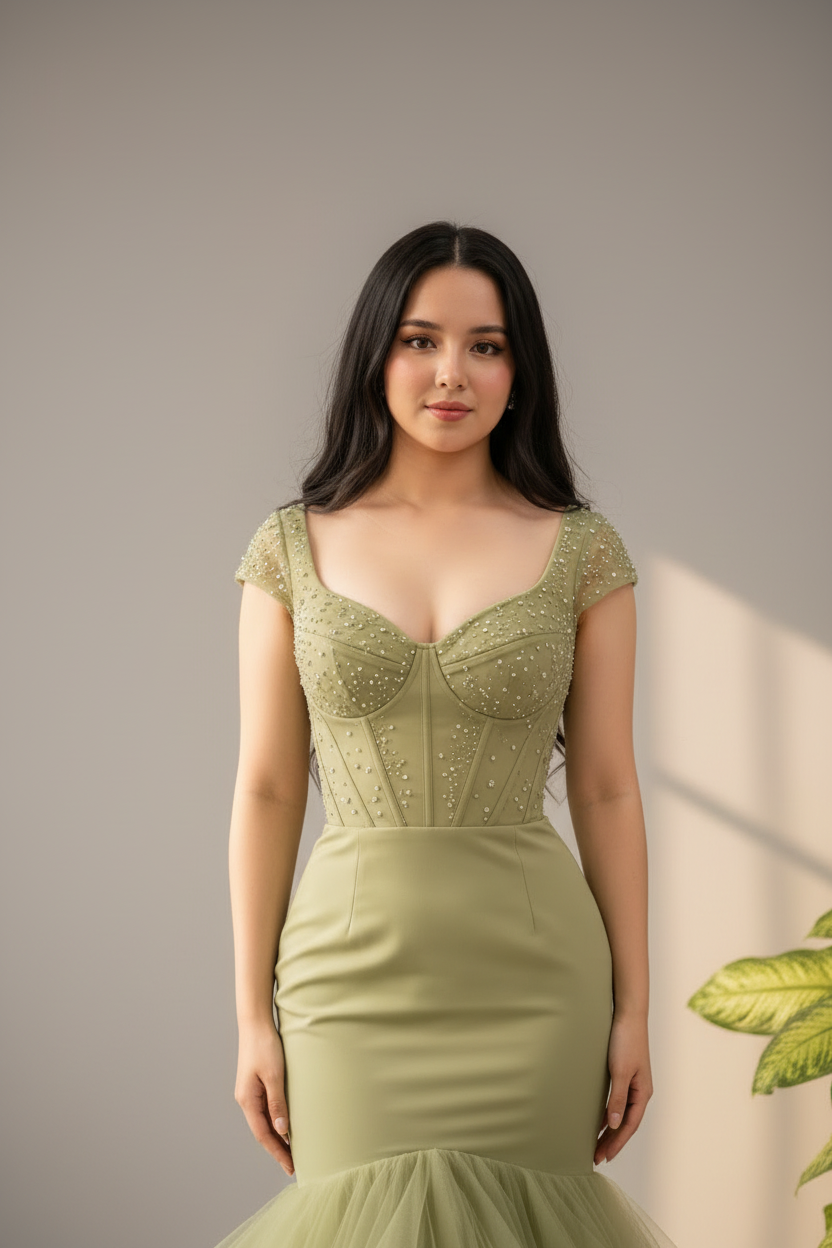 Vestido Sirena Verde Sage cod.616