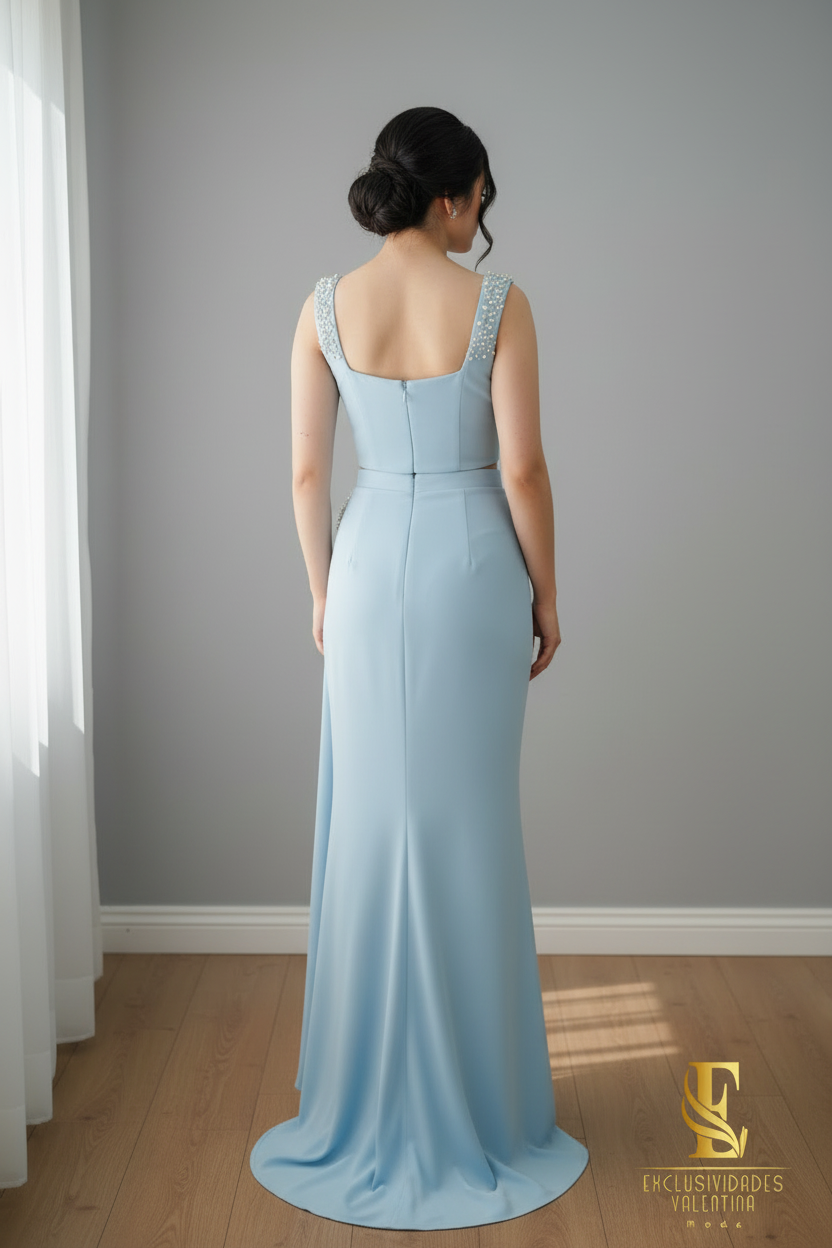 Conjunto Dos Piezas Azul Cielo con Perlas cod. C235