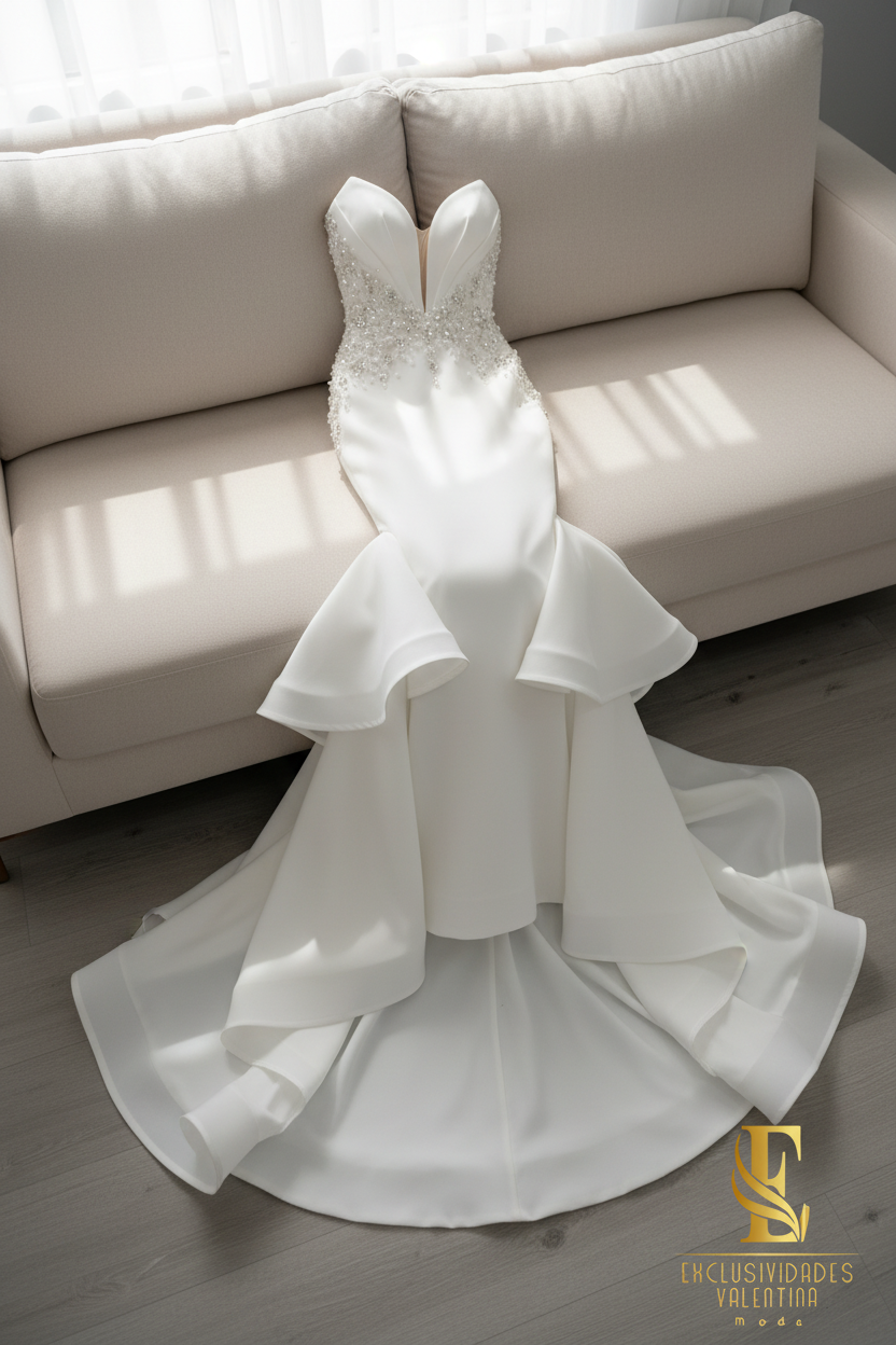 Vestido Novia Sirena Blanco | Pedrería y Volantes cod.V433