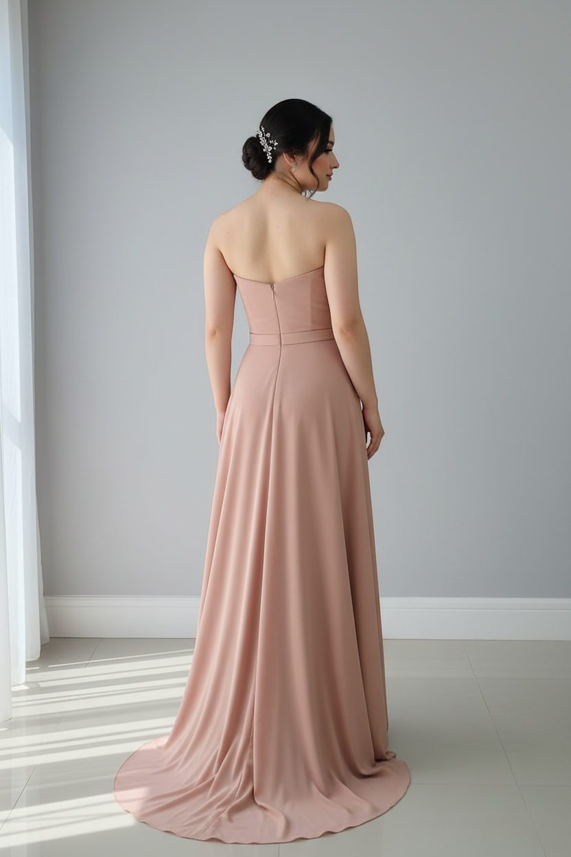 Vestido Strapless Rosa Palo con Rosa. cod.V234