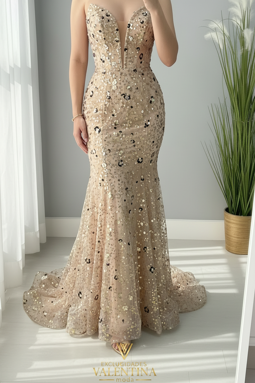 Vestido Sirena Dorado Lentejuelas cod.V725