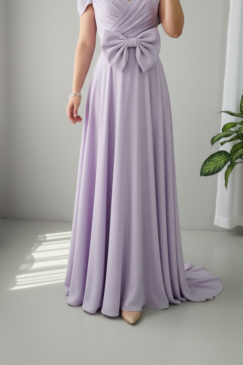 Vestido Lila — Hombros Descubiertos & Lazo cod.854