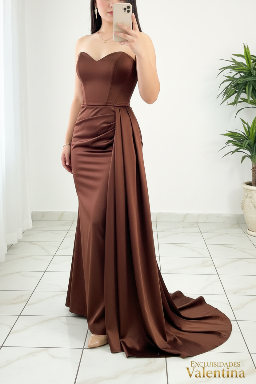 Vestido Chocolate · Sirena Satén Strapless cod.V267