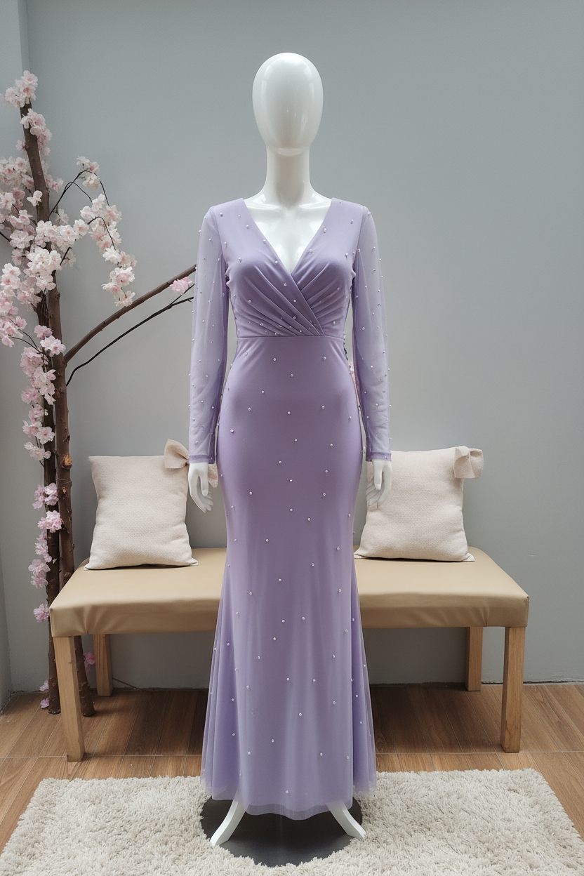 Vestido Lila Sirena con Perlas V357