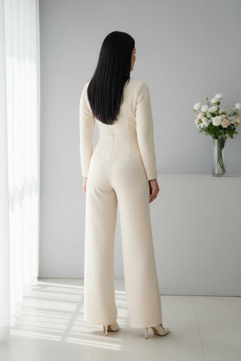 Conjunto Formal Ivory Blusa Asimétrica Rosa 3D y Palazzo cod.C0034
