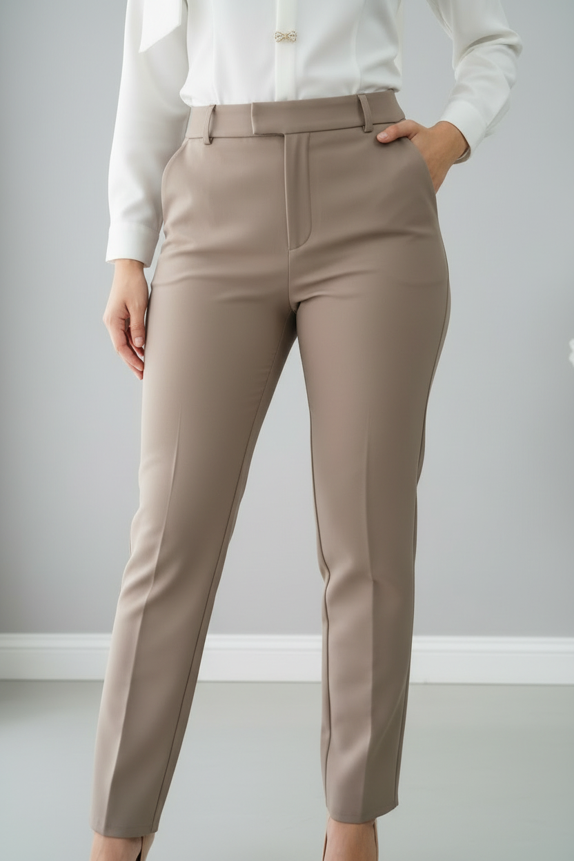 Pantalón beige talle alto recto cigarette pinzas C.1948