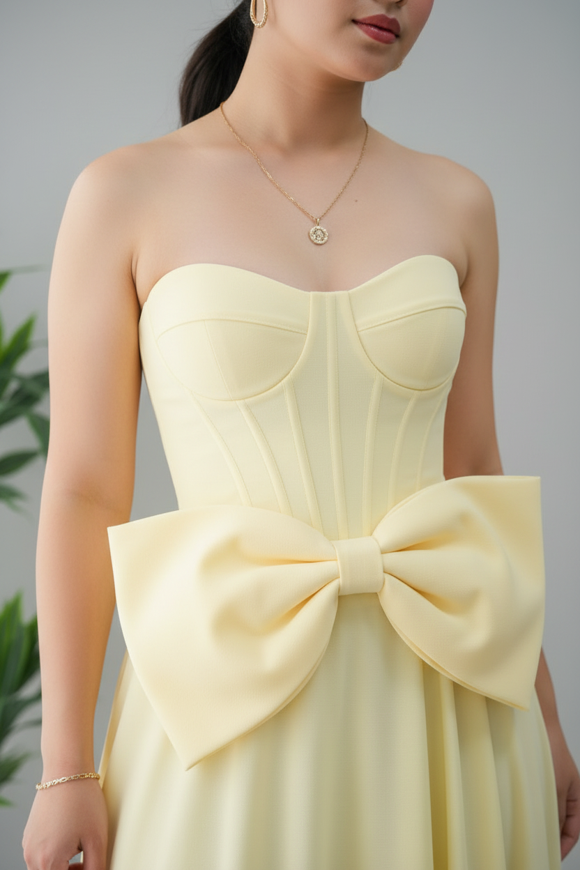 Vestido Amarillo Pastel Corset con Lazo cod.709