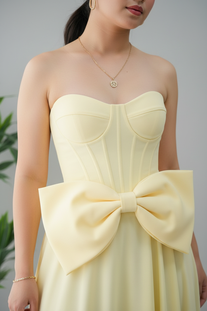 Vestido Amarillo Pastel Corset con Lazo cod.709