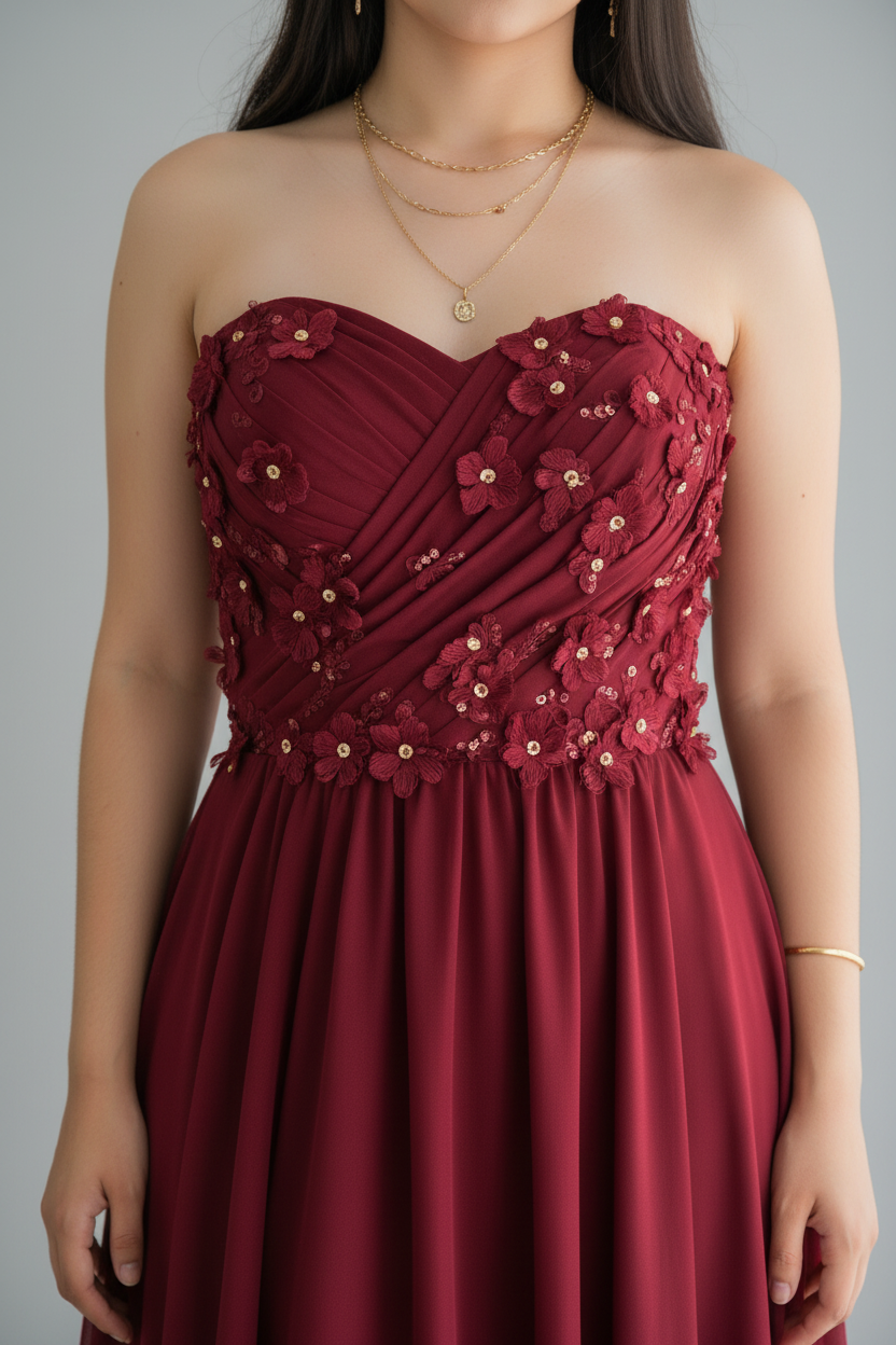 Vestido Vino Borgoña Bordado Floral  y Abertura cod.V644