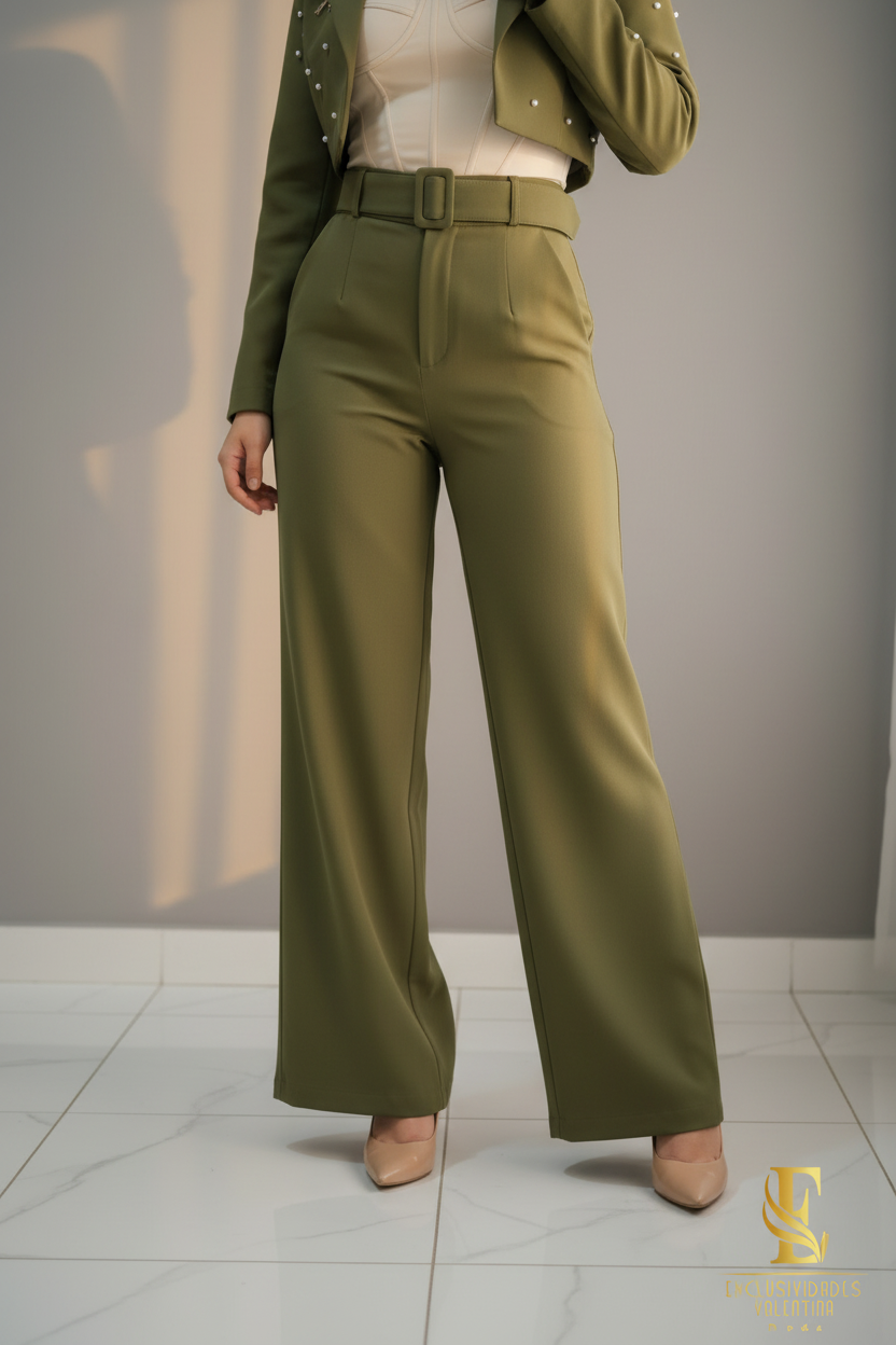 Conjunto Olive Pearl Bow Blazer & Palazzo cod.C224