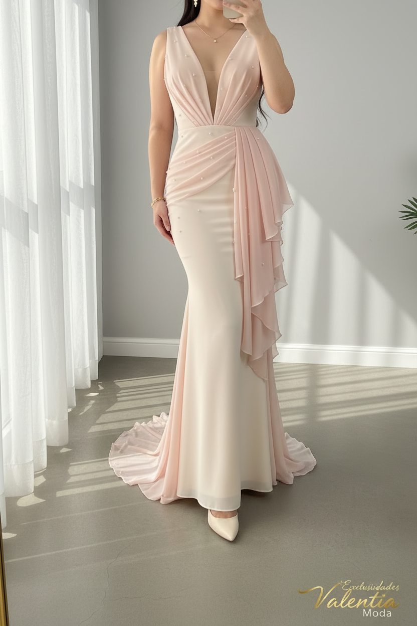 Vestido Sirena Perla Blush cod.V651